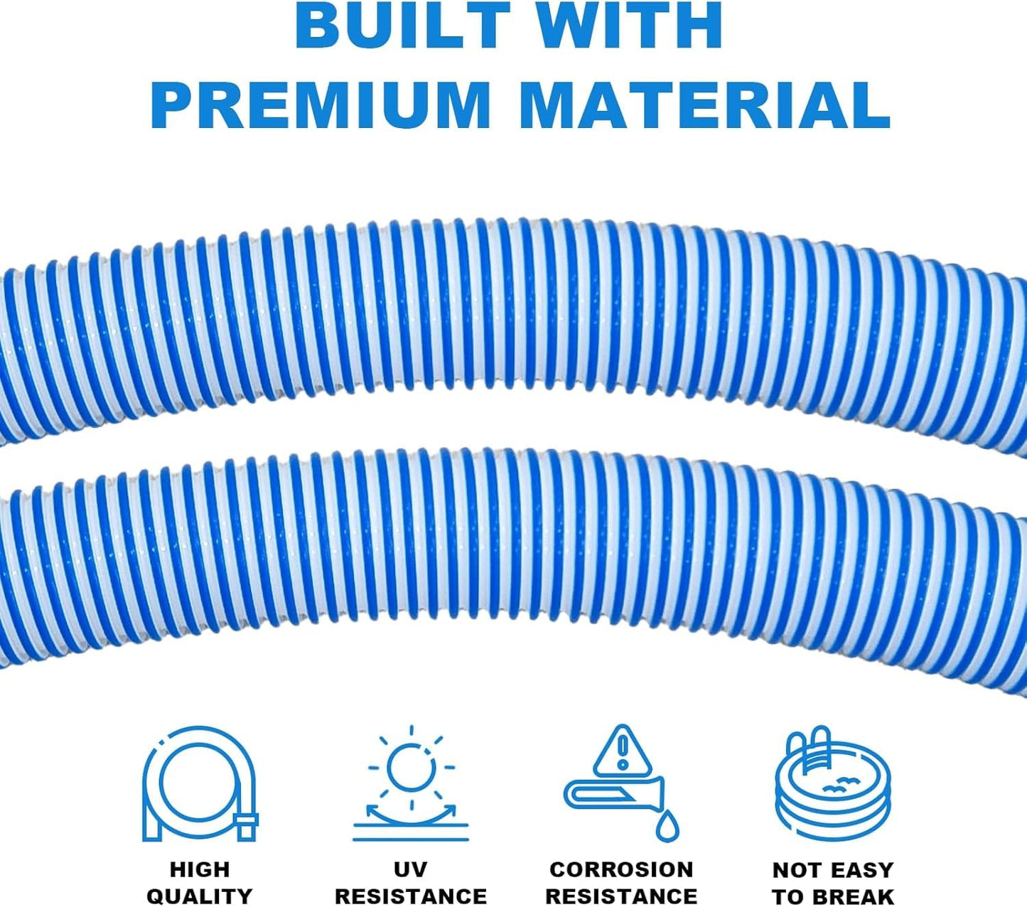 Poolvio Pool Vacuum Hose 40 Feet (12 x 40 Inch), 1.5 Inch Cuffs, Compatible with Most Inground Pool Automatic Cleaners, Blue