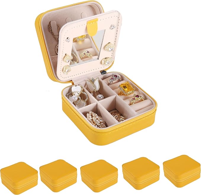 KElofoN Travel jewelry case Travel jewelry box Travel Jewelry Organizer Small Jewelry Organizer Box for Girls Women with Mirror (Yellow-5)