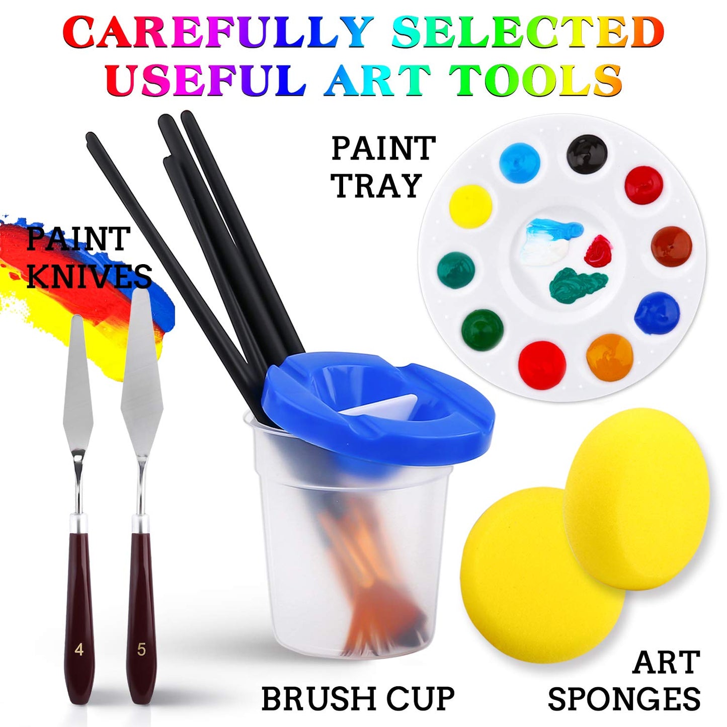 ESRICH Acrylic Paint Set,46 Piece Professional Painting Supplies with Paint Brushes, Acrylic Paints, Easel, Canvases, Palette, Paint Knives, Brush Cup and Art Sponges for Hobbyists and Beginners