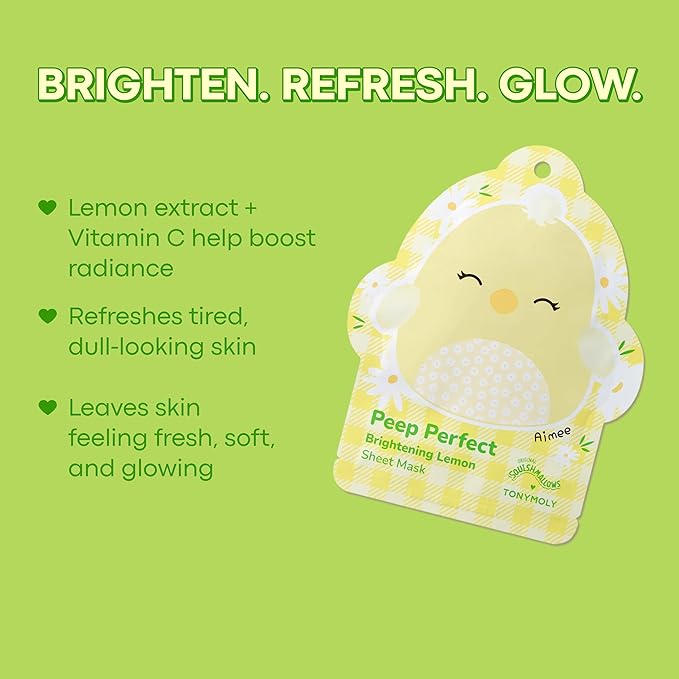 TONYMOLY x Squishmallows Aimee Easter Sheet Mask – Vitamin C & Lemon Brightening Facial Mask for Dull Skin, Hydrating K-Beauty Treatment, Easter Basket Stuffer for Teens, Girls & Spring Self-Care