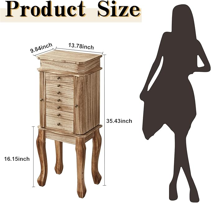 Emfogo Standing Jewelry Armoire, 7 Drawers & 2 Side Doors Jewelry Amoire Cabinet Standing with Top Flip Makeup Mirror, Jewelry Chest Jewelry Boxes