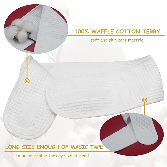 (3 Pack Adjustable Facial Makeup Headband with Magic Tape Pure Natural Terry Waffle Sweat-Absorbent Facial Spa Headband Facial Washing Shower Wrap Yoga Sports Hairband (Waffle White)