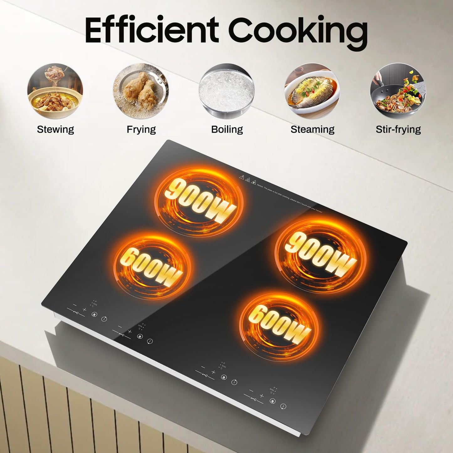 23 Inch Countertop Electric Cooktop 4 Burner,110V Plug in Electric Stovetop