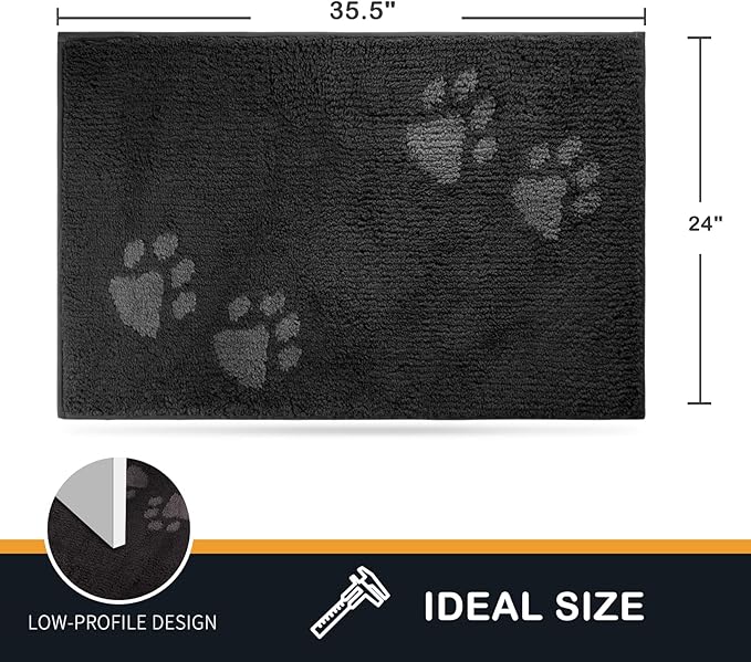 PURRUGS Dirt Trapping Door Mat 24" x 35.5", Non-Skid/Slip Machine Washable Microfiber Entrance Rug, Shoes Scraper, Dog Doormat, Super Absorbent Floor Mat for Muddy Wet Shoes and Paws, Charcoal