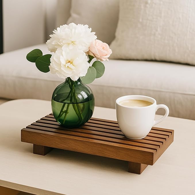 Acacia Wood Riser for Bathroom Sink Tray Kitchen Counter Decor Trays Pedestal Stand Sponge Soap Dish Holder Decorative Wooden Risers for Kitchen Sink Soap Tray Vanity Bathroom Countertop Accessories