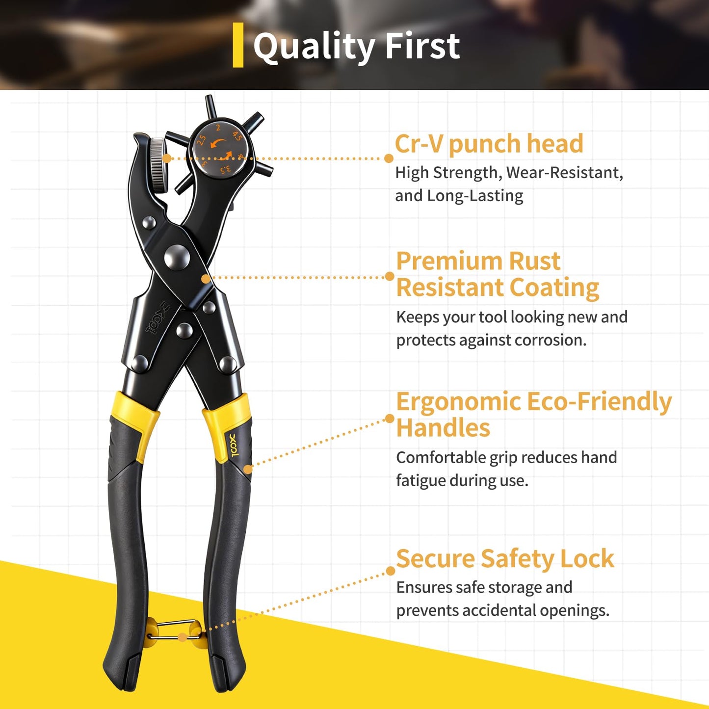 XOOL Upgraded Long Handle Leather Hole Punch Set, Punch Pliers with Effort-Saving Design, Ideal for Belts, Shoes, Saddles & DIY Leather Work