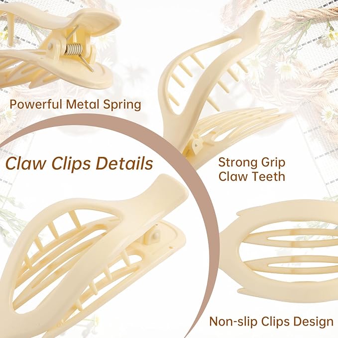 French Flat Hair Clips for Women - 6Pcs Flat Hair Claws for Thin Thick Hair Strong Hold No Slip Grip Hair Claw Clips for Women Girls (Polished(Neutral colors #1))