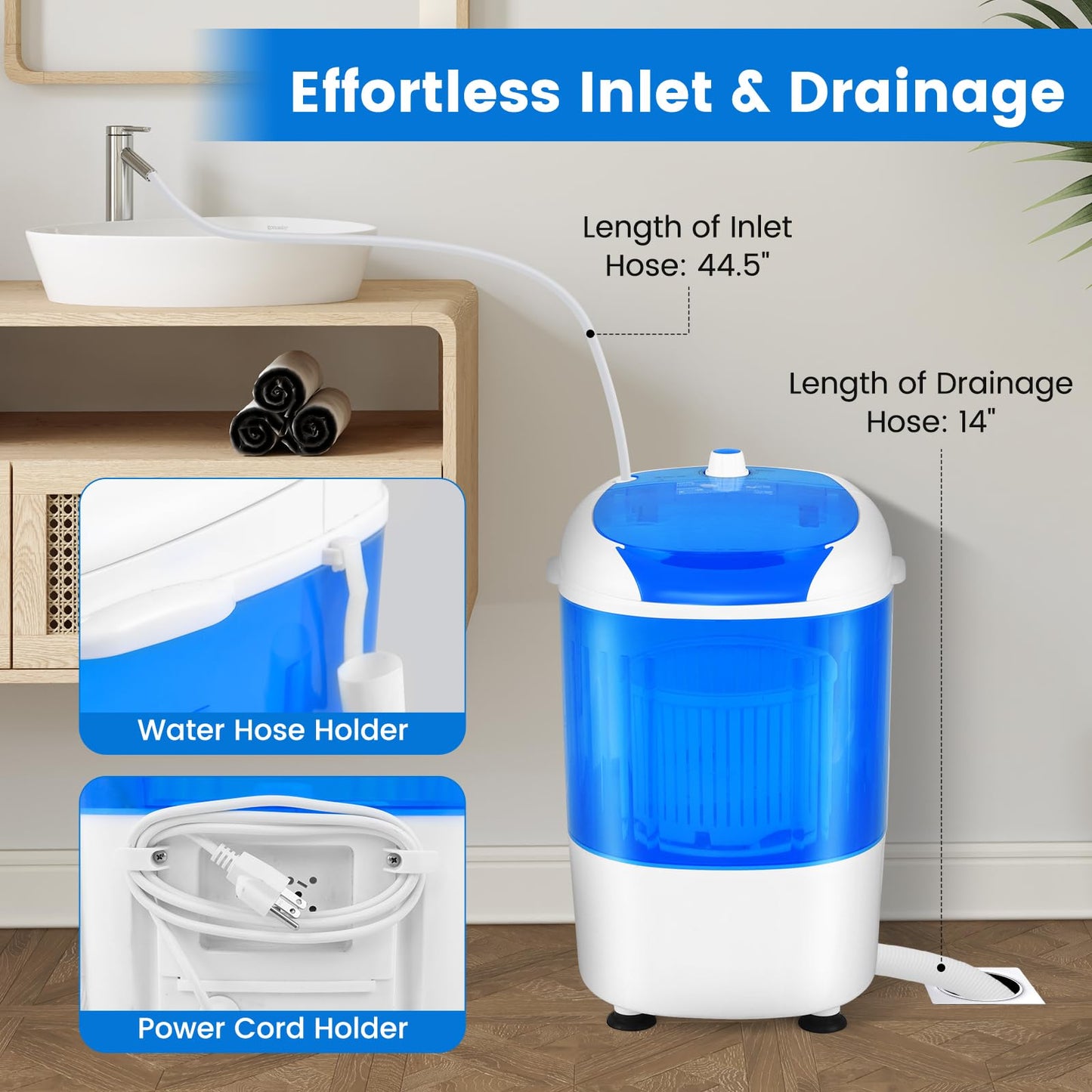 COSTWAY Portable Mini Washing Machine with Spin Dryer, Washing Capacity 5.5lbs, Electric Compact Machines Durable Design Energy Saving, Rotary Controller, Laundry Washer for Home Apartment RV, Blue
