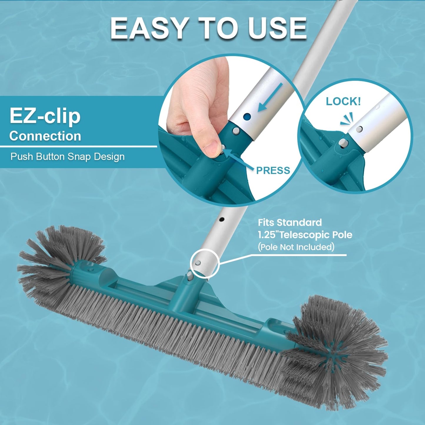 20” Pool Brush Head with Round Ends, Nylon Bristles, Extra Wide Plastic Pool Scrubber Brush for Cleaning Swimming Pool Walls, Steps & Corners Faster, Safe for Vinyl Liner(No Pole)