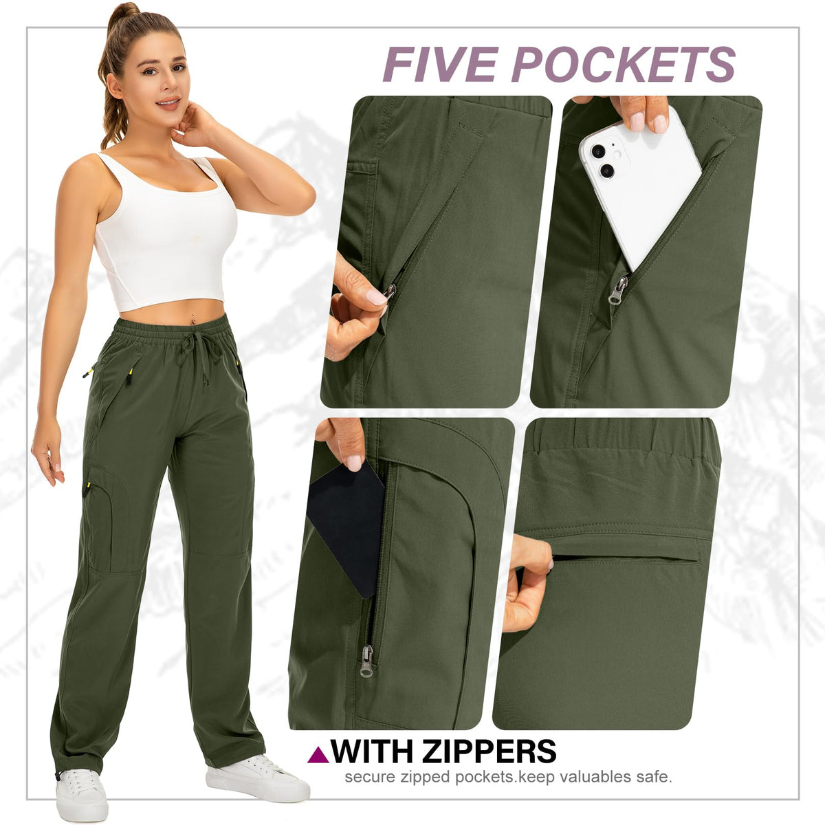 Toomett Women's Hiking Cargo Pants Quick Dry UPF50+ Outdoor Pants for Women Fishing Safari Travel Stretchy Pants with Pockets,6608,Army,XX-L