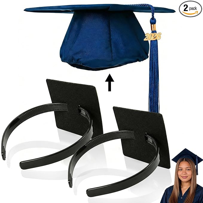 OCQOTAT 2 Pack Graduation Cap Headband,Black Anti-Fall Firm Hairband with Adhesive Insert,Secures Graduation Cap&Hairstyle, Essential Hat Accessories for Graduates,Students,Girls,Not including Caps