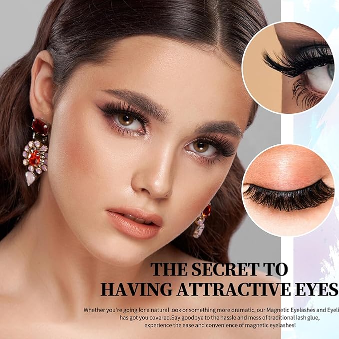 Magnetic Eyelashes Natural Look, 12 Pairs Magnetic Lashes No Glue, Reusable False Eyelashes with Tweezers