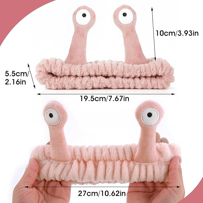 Face Wash Headband, Palm and Snail Spa Hair Bands Makeup Headbands Women Cartoon Cute Coral Fleece Elastic Headband Creative Hair Accessories for Washing Face Shower Sports (Light pink)