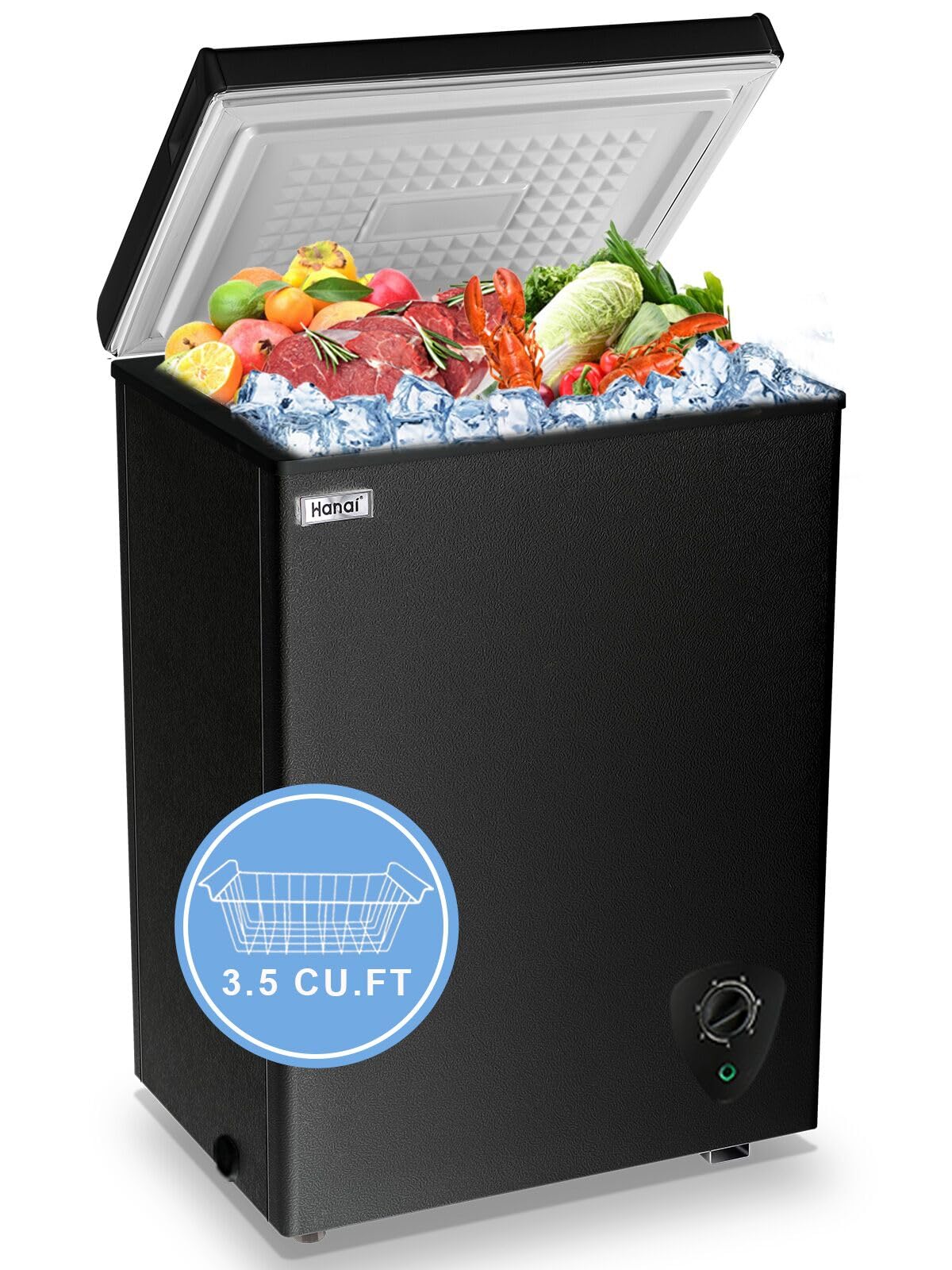WANAI Chest Freezers 3.5 Cu.Ft Compact Mini Freezer Free-standing Top Door Room Dorm Office Garage Freezer with 7 Adjustable Temp Control Removable Basket for Apartment Basement Business