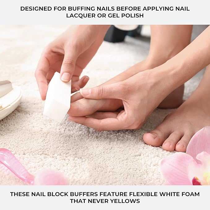 ForPro Professional Collection Super White Buffing Block, 120 Grit, Four-Sided Manicure and Pedicure Nail Buffer, 3.75” L x 1” W x 1” H, 20-Count
