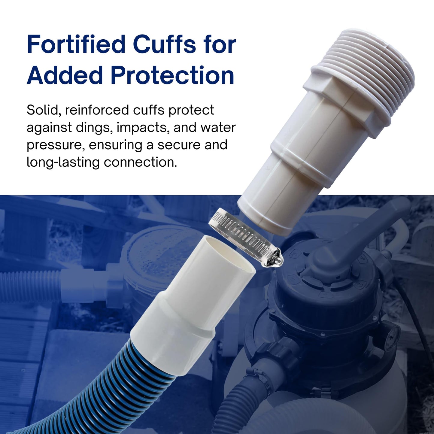 FibroPool Professional Pool Filter Hose Replacement Kit – 1.5" 6 Foot Hose 2 Pack with Reinforced Cuffs, Adapters, Clamps & PTFE Tape – Durable, Leak-Resistant, Universal Compatibility