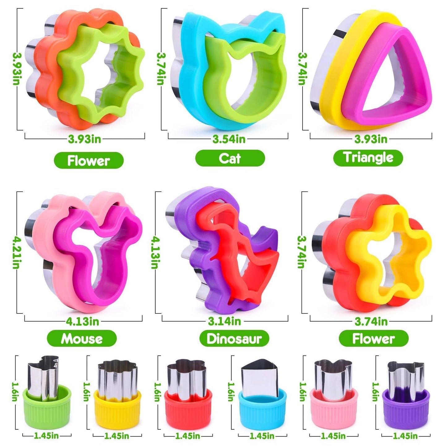 12 Pack Sandwich Cutter and Sealer Set Crustable Bread Decruster DIY Cookie Stamps Mold Vegetable Fruit Cutters Shapes for Kids Back to School Bento Box Accessories