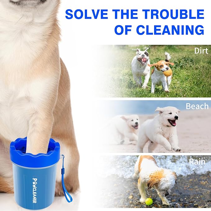 Professional 7 in 1 Dog Paw Cleaner for Dogs & Cats - Includes 1 Portable Paw Washer, 1 Bath Brush, 2 Dog Toothbrushes and 3 Absorbent Towels Note: Fits Paws up to 2 Inches Wide (Small, Navy Blue)