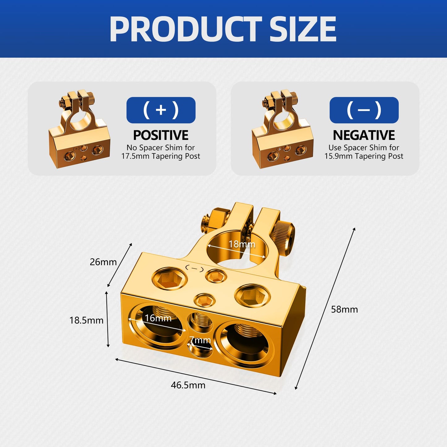 SUNMORN Battery Terminal Connectors, 0/2/4/6/8/10 AWG Battery Terminals, Heavy Duty Car Battery Terminal, Top Post Multiple Marine Superior Connectivity Long Lasting Easy to Install Versatile (Gold)