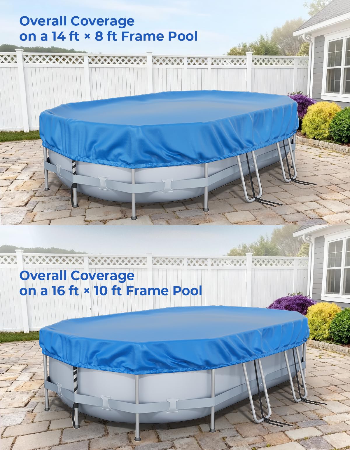 Feelife 16’ x 10’ Oval Pool Cover for Above Ground Pools, Built-in Elastic & 6 Integrated Cords, Easy 20s Setup, Above Ground Swimming Pool Cover Fits 16’ x10’ & 14’x8.2’ Pools