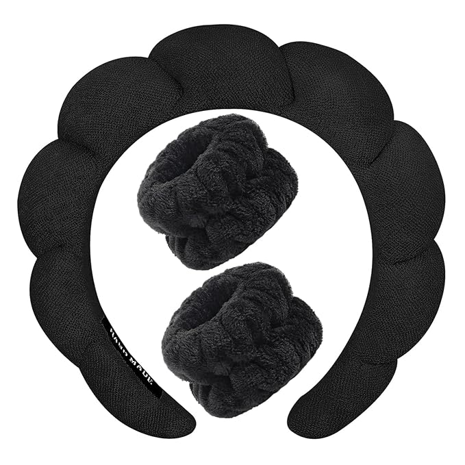Spa Headbands for Washing Face Soft Puffy Bubble Headbands Wristband for Women Girls Makeup Skin Care Facial Beauty Shower Towel Hairband