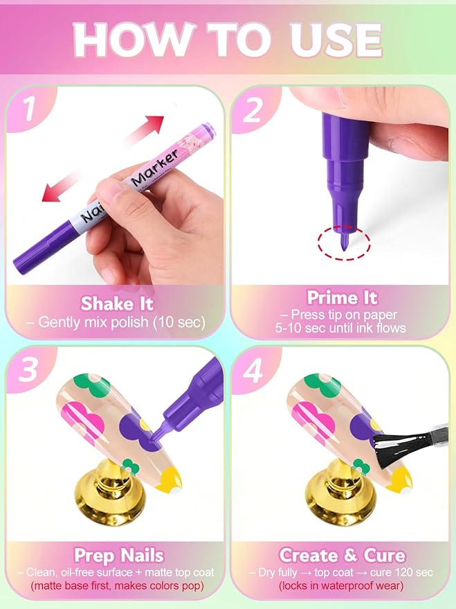 Kalolary 12 Color 0.5MM Nail Art Pens Set, 3D Nail Pens Nail Point Graffiti Dotting Pen Drawing Painting Liner Brush for DIY Nail Art Beauty Adorn Manicure Tools