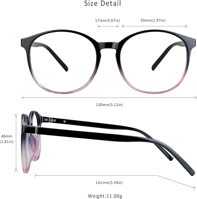 LifeArt Round Blue Light Blocking Glasses, Computer Glasses, Gaming Glasses, TV Glasses for Women Men (Black Purple, 6.00 Magnification)