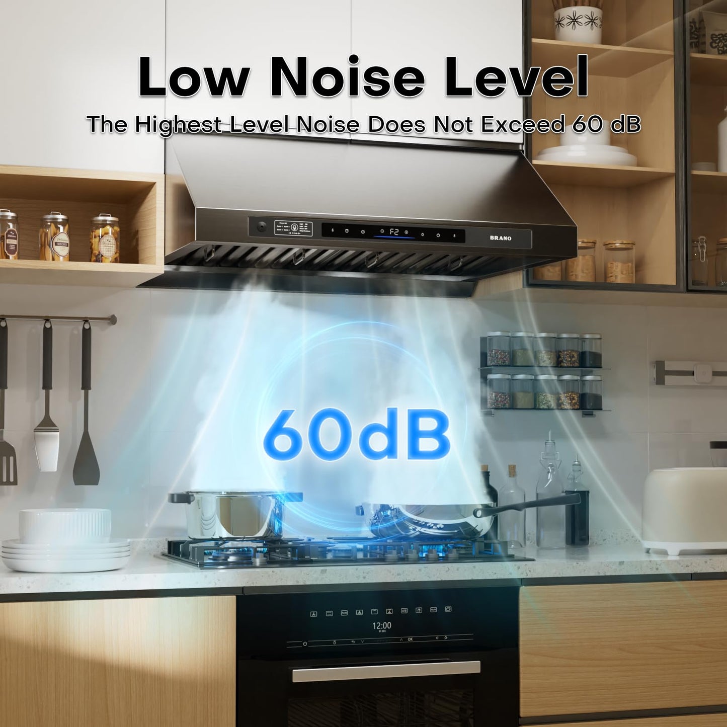 36inch Under Cabinet Range Hood with 1200 CFM Power, Stainless Steel Ducted Vent Hood with Voice & Gesture Control, PVD Titanium Plated Finish, 6 Speed, DC Motor