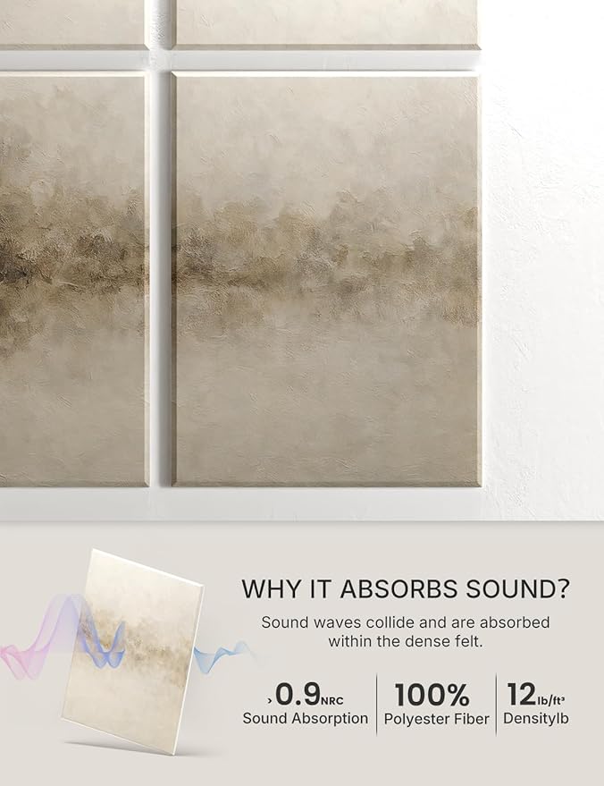 Wall Art Acoustic Panels,47''X31''Sound Absorbing Panels-8-Pack with 50 Adhesive Tabs, Decorative Sound Absorbing Panels for Living Room and Recording Studio, Offices-Dawn Embrace