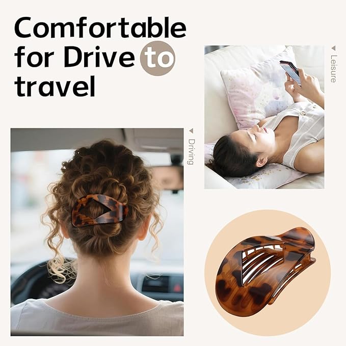 5 PCS Flat Hair Clips, No Crease Flat Claw Clips for Women, Large Strong Hold Barrettes for Thick Thin Hair, French Duckbill Styling Accessories(Tortoise)