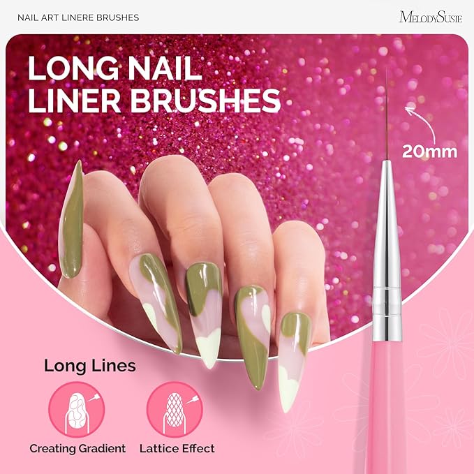 MelodySusie Nail Art Liner Brushes 5Pcs Professional Gel Polish Painting Art Design Pen Set for Thin Long Lines, Tiny Details, Fine Drawing, Delicate Coloring Sizes 5/7/9/11/20mm