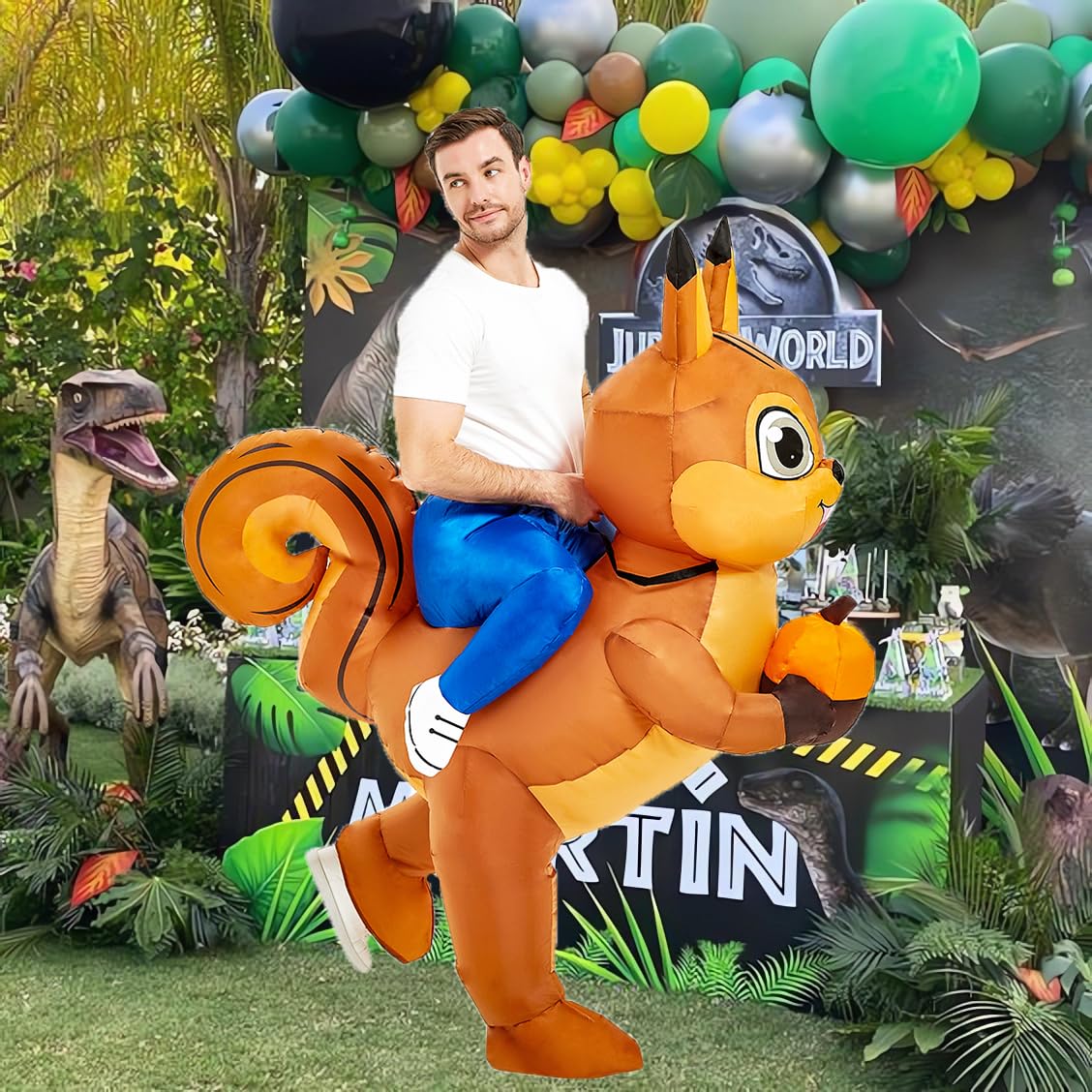 JUROSAICA Inflatable Squirrel Costume Adult Funny Ride On Blow Up Animal Suit Halloween Thanksgiving Christmas Costume For Men Women