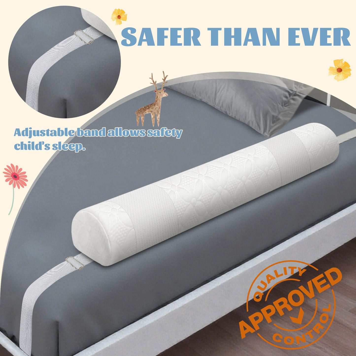 Asatdd Bed Rail for Toddlers with Adjustable Strap, Bed Guard Rail, Soft Memory Foam Toddler Bed Bumper for Twin, Full, Queen, King Beds with Washable Cover, 1 Pack