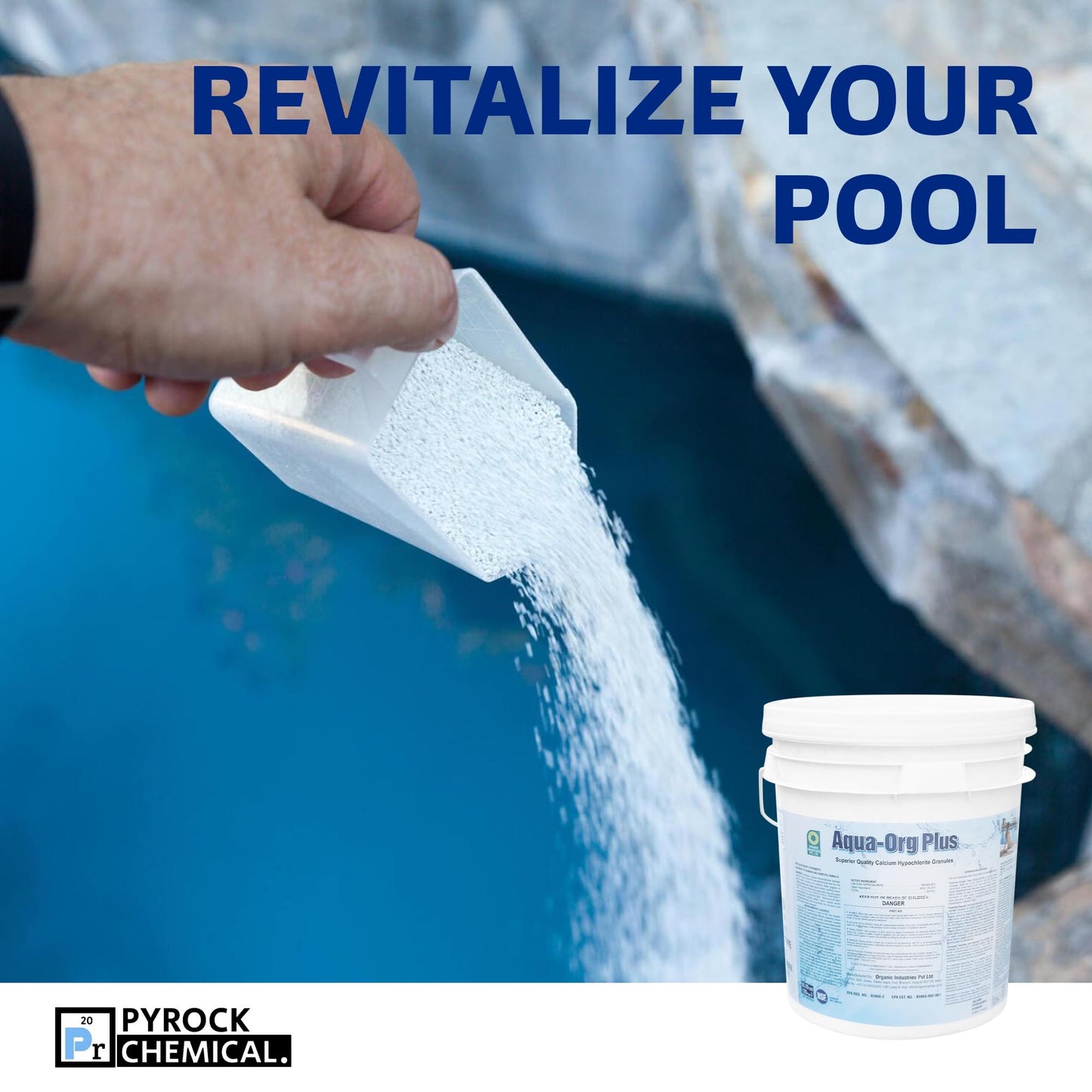 Pool Shock by Aqua Org Plus - 65% Granular Cal Hypo - Swimming Pool Shock for In-Ground, Above Ground, Spas & Hot Tubs - 50 Pound Pail