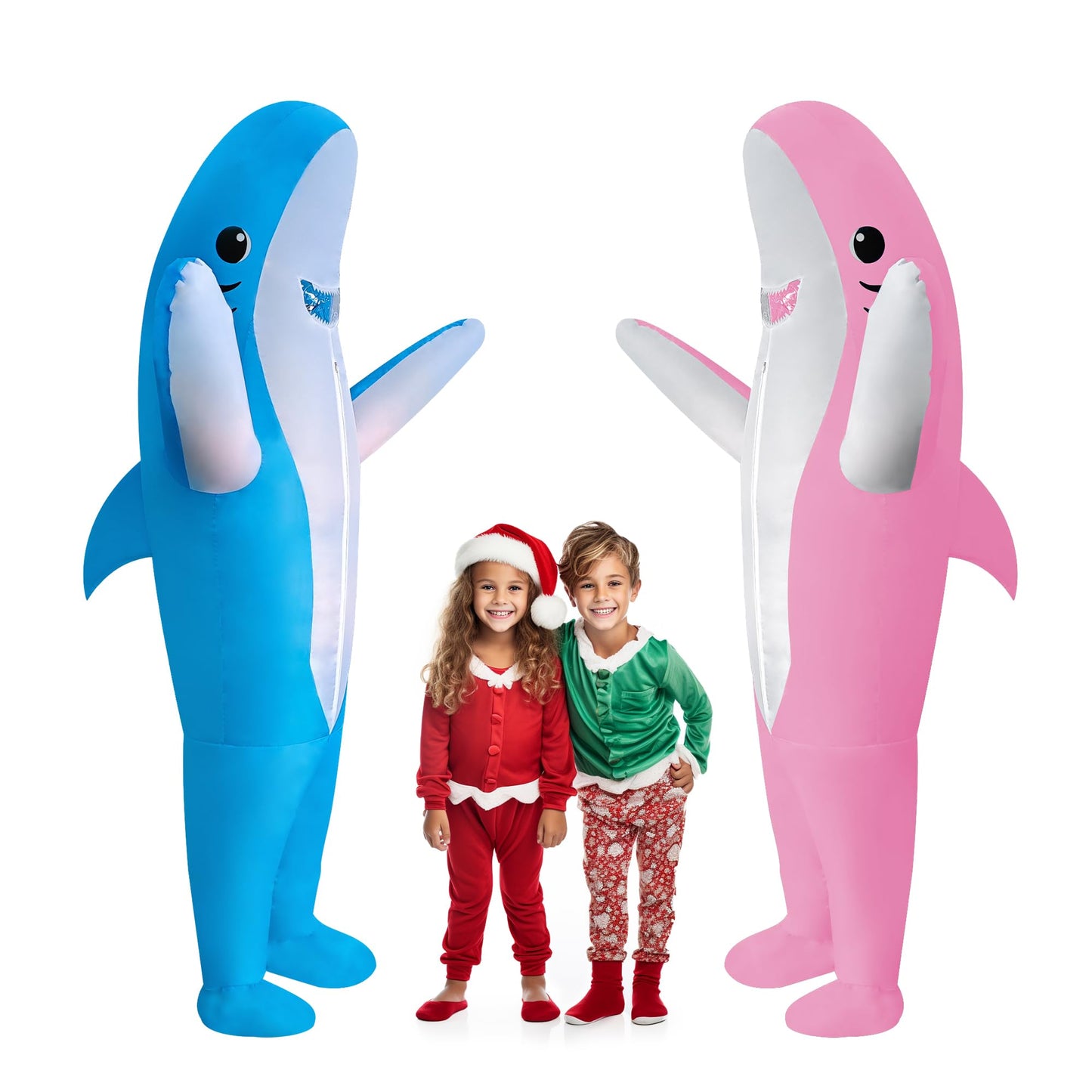 DeHasion 2 Packs Inflatable Animal Costume Halloween Costume Christmas Blow-Up Costume for Adult/Christmas/Birthday Party (Blue/Pink Shark)