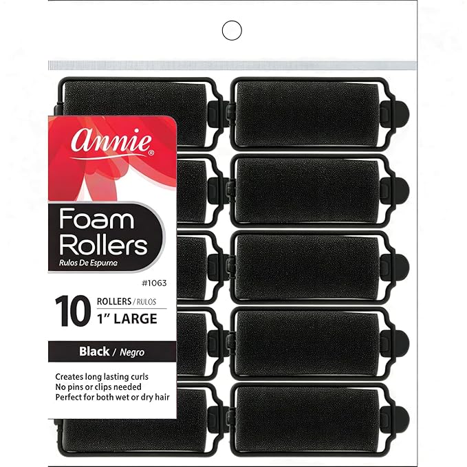 Annie Foam Hair Rollers 1 Inch Large, 10 Count Soft Sponge Curlers for Heatless Curls, No Pins or Clips Needed, For Wet or Dry Hair, Tight Defined Curls