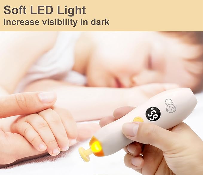 Royal Angels Rechargeable 22 in 1 Baby Nail Trimmer with LCD Display, Labeled Case, 13 Extra Pads, Safe Quiet LED Light Electric Baby Nail File Kit for Newborns Toddlers (Mango)