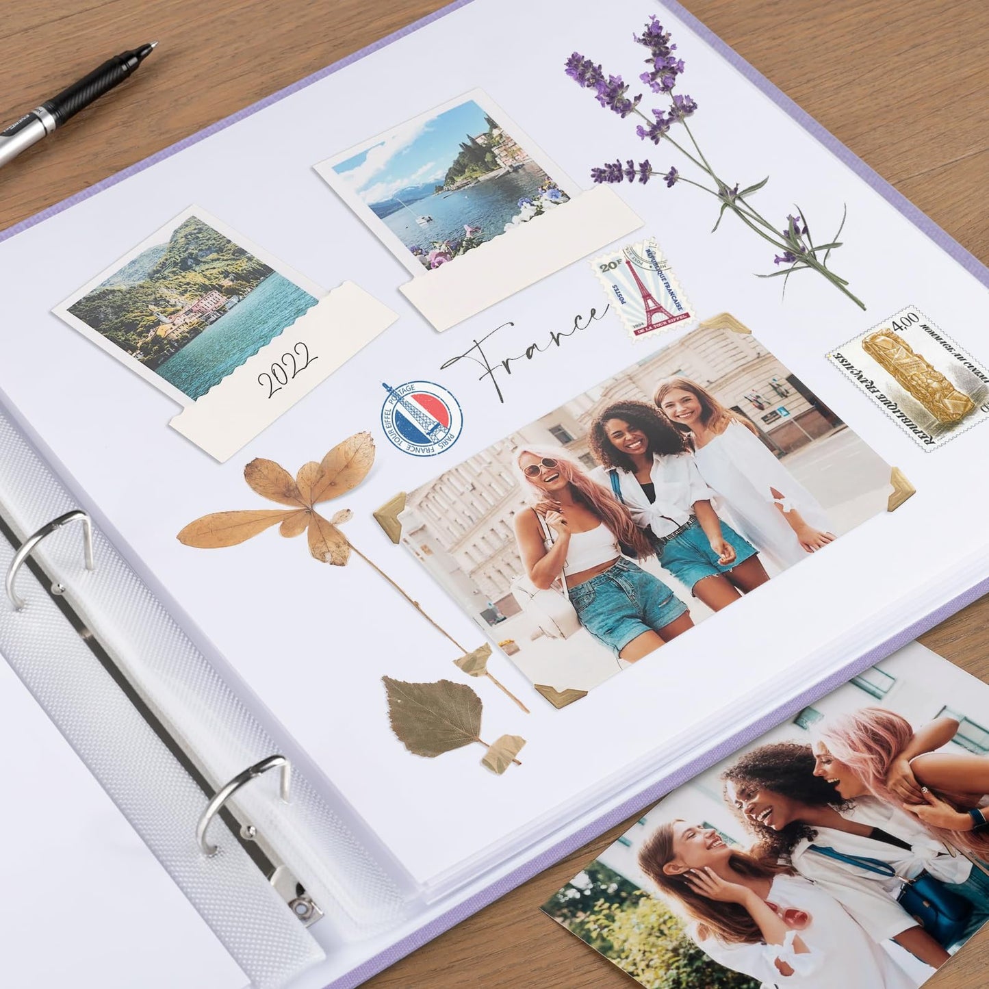 12x12 Inch Large 3 Ring DIY Scrapbook Photo Album Journal with 30 Plastic Sleeves 60 Pages and Fabric Cover for Baby Travel Wedding Anniversary kids Adventure (Purple Cover/White Pages)