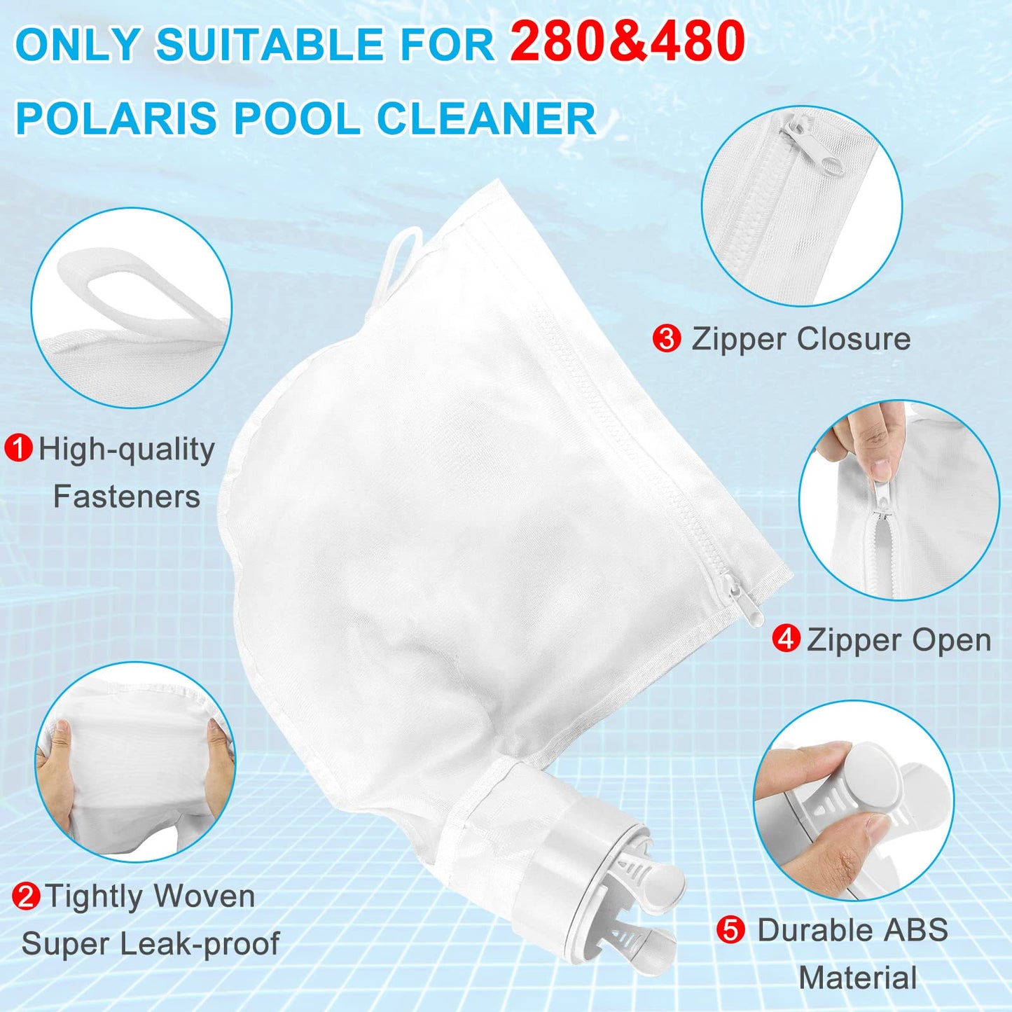 AMI PARTS 3 Pack Pool Cleaner Bags with Zipper, Universal Replacement Leaf Bags Fits for Po.laris 280 480 K13 K16