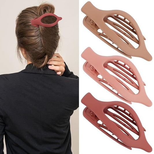 Flat Hair Clips for Women - Pink Lay Flat Claw Clips for Thin and Thick Hair - 3Pcs French Concord Large Matte Jaw Clips - Hair Clamps Accessories