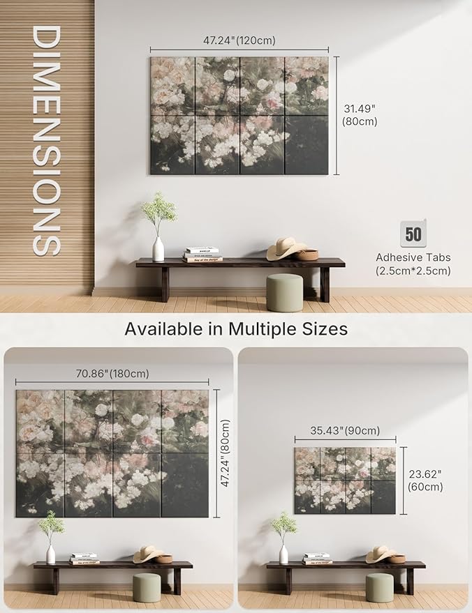 Wall Art Acoustic Panels,47''X31''Sound Absorbing Panels-8-Pack with 50 Adhesive Tabs, Decorative Sound Absorbing Panels for Living Room and Recording Studio, Offices-Garden in May
