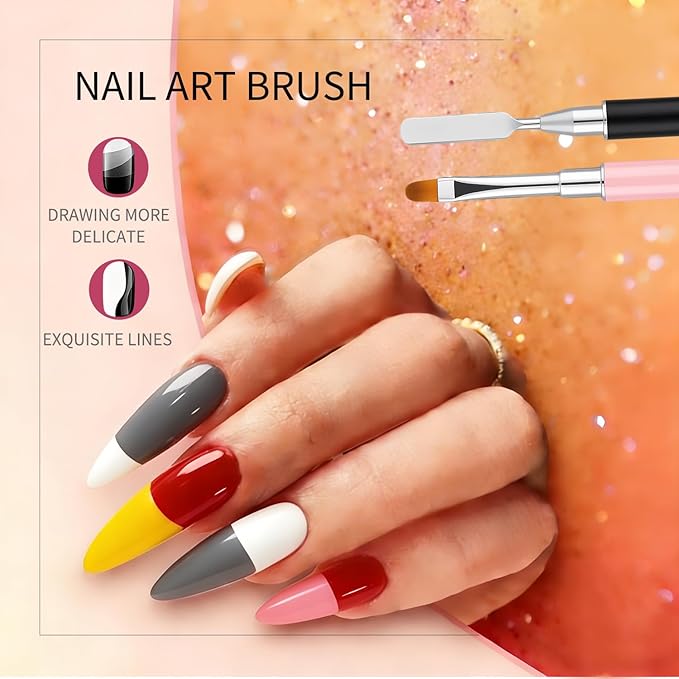 Dual-Ended Gel Nail Brush Set - Nail Sculpting Tool for Poly Extension, Sculpture Gel - Polygel Brushes Manicure Design Kit for Salon & DIY Use, 2Pcs Black&Pink