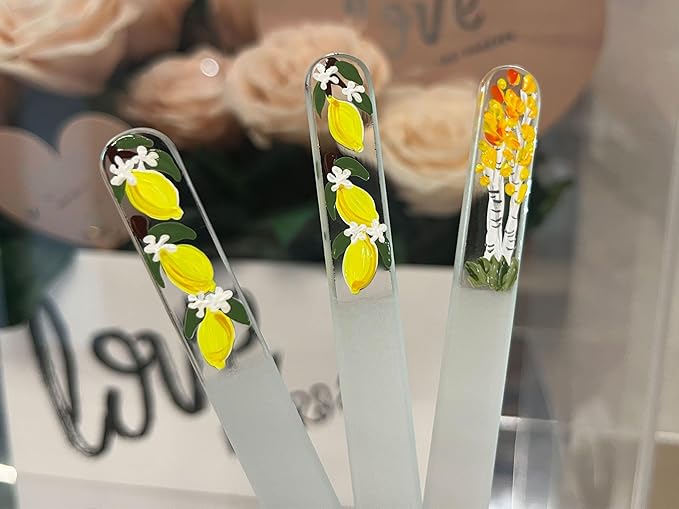 Hand-Painted Glass Nail File Ã¢ÂÂ Czech Crystal Manicure File with Lemon Design, Gentle Durable Nail Care Tool, Gift for Women
