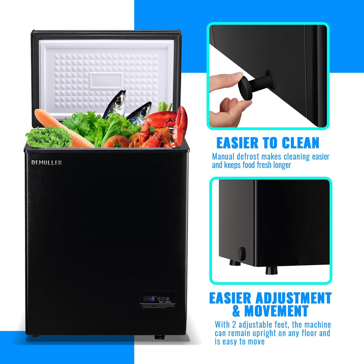 Mini Chest Freezer Compact Deep Freezing Machine with Electronic Temperature Control (Accurate to 1 ℉) Freestanding Small Freezer with 2 Removable Storage Baskets Black