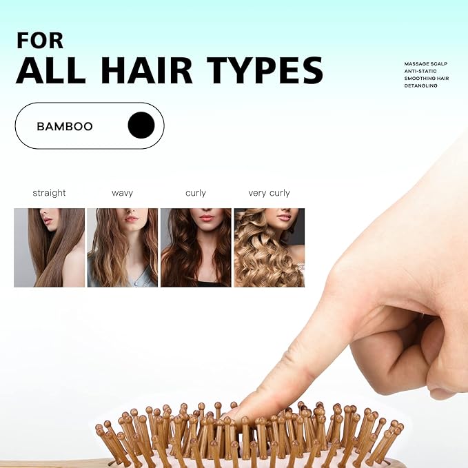 Combeter Bamboo Hair Brush and Comb Set (4PCS) Ã¢ÂÂ Natural & Eco-Friendly Detangler Comb for Women, Men & Kid, Reduces Frizz, Promotes Healthy Hair Growth Ã¢ÂÂ Wooden Paddle Brush with Scalp Massage