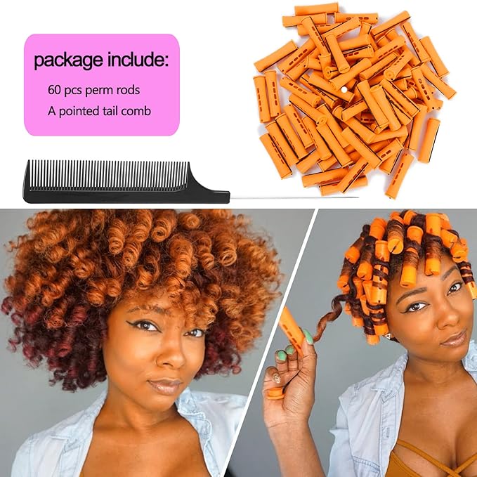 60pcs Perm Rods Set for Natural Hair Cold Wave Rods Hair Rollers for Women's Long Medium short Hair Curler Styling DIY Hairdressing ToolsÃ¯Â¼ÂOrangeÃ¯Â¼Â