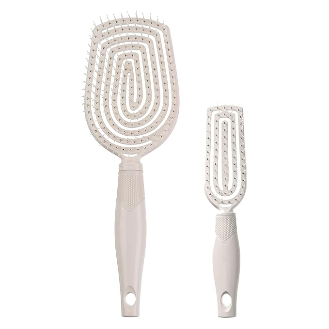 Conair Scalp Care Detangling hairbrush 2pk - Fullsize +Travel Hair Brush - Scalp Massager - hairbrushes for women & men - detangler for all lengths and types - can use wet or dry - Grey Luxe