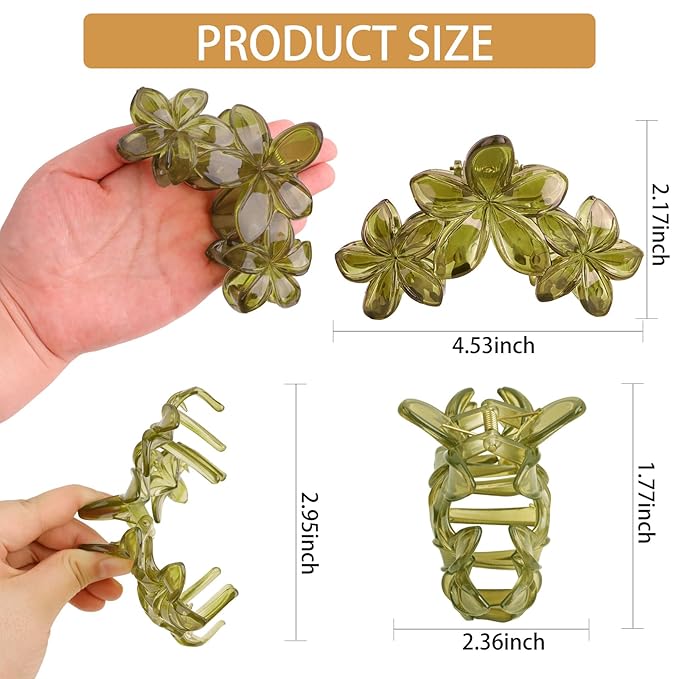 ANBALA 4Pcs Flower Hair Clips for Women Girls Neutral Color Hawaiian Flower Claw Clips for Thick Hair Non Slip Strong Hold Beach Accessories