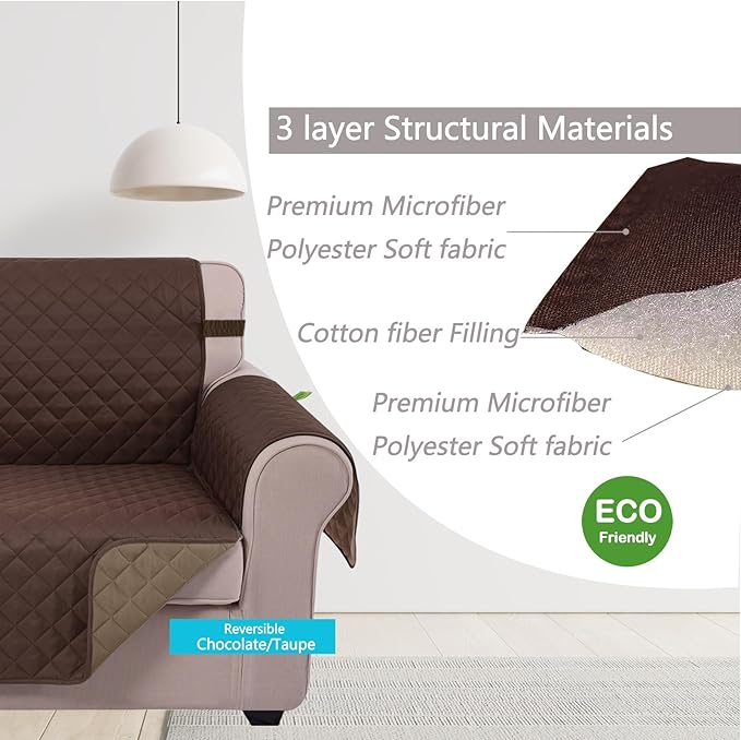 U-NICE HOME Loveseat Sofa Cover Reversible Couch Cover for Dogs with Elastic Straps Water Resistant Furniture Protector for Pets Couch Cover for 2 Cushion Couch (Loveseat, Chocolate/Taupe)