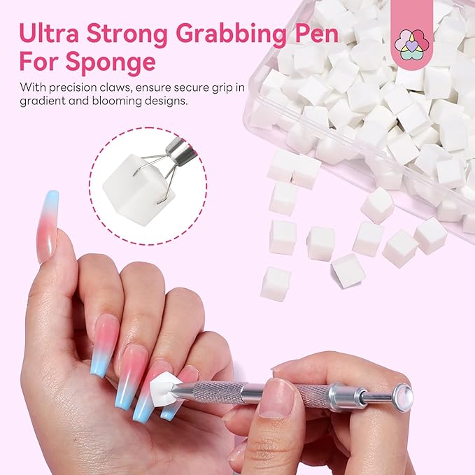 SAVILAND 200PCS Nail Sponges for Ombre: Soft Nail Art Sponges With Grabbing Pen Ombre Sponge French Tip Tool Professional Nail Art Kit Accessories Supplies for Aura Gradient Blooming Nails